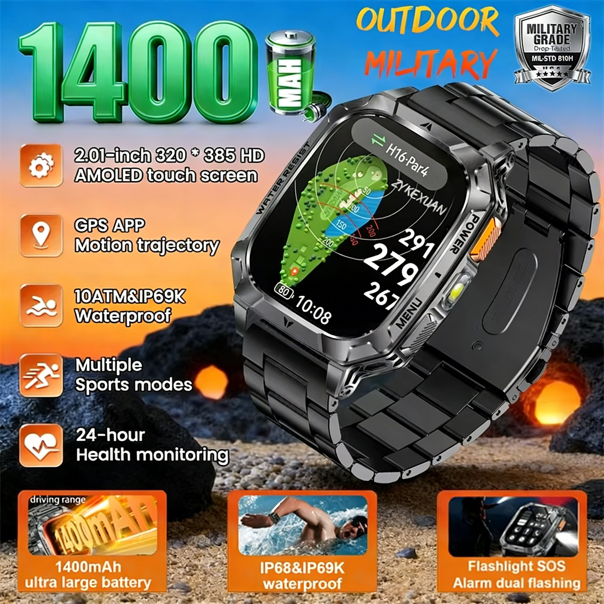 Outdoor Power Monitor - New 2026 Smartwatch Sports HD AMOLED